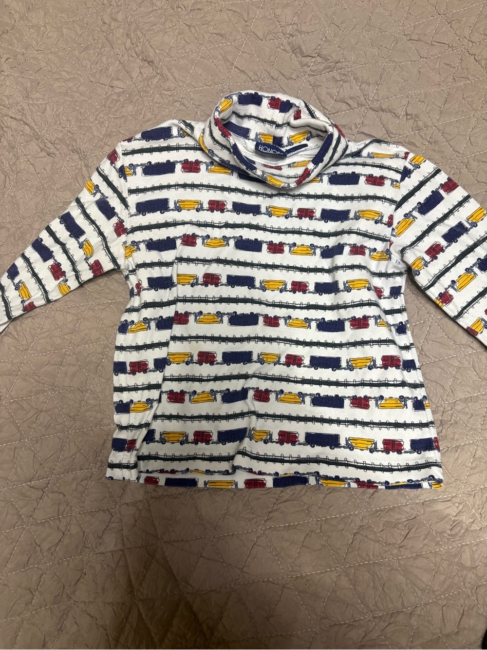 Vintage 2T Long-Sleeve Turtleneck Top with Train Print